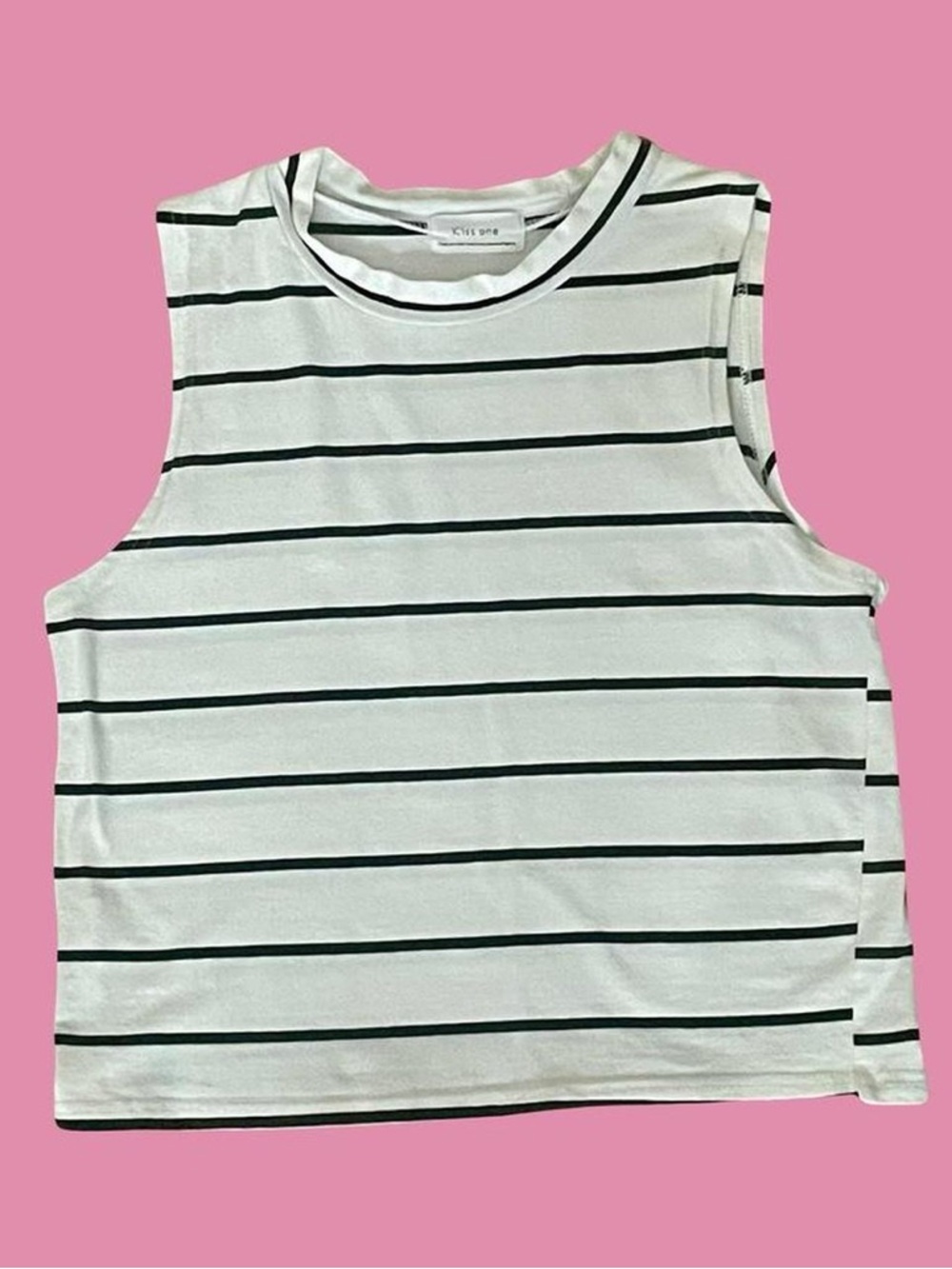 Striped Sleeveless Tank Top - White with Black Stripes
